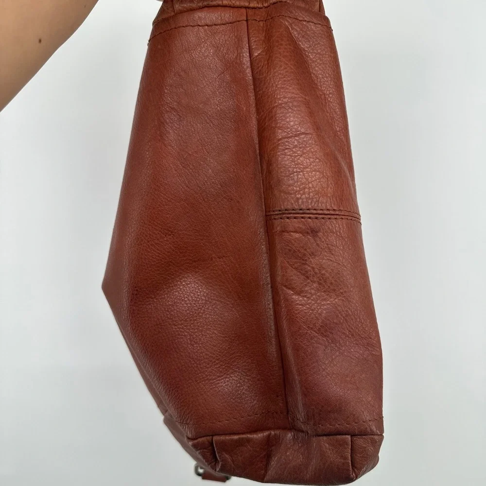 American Leather Co Austin Cognac Brown Pebbled Leather Hobo Shoulder Bag Zipper